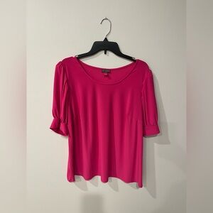 Vince Camuto Hot Pink Fuchsia Scoop Neck Short Puff Sleeve Top Size 2X